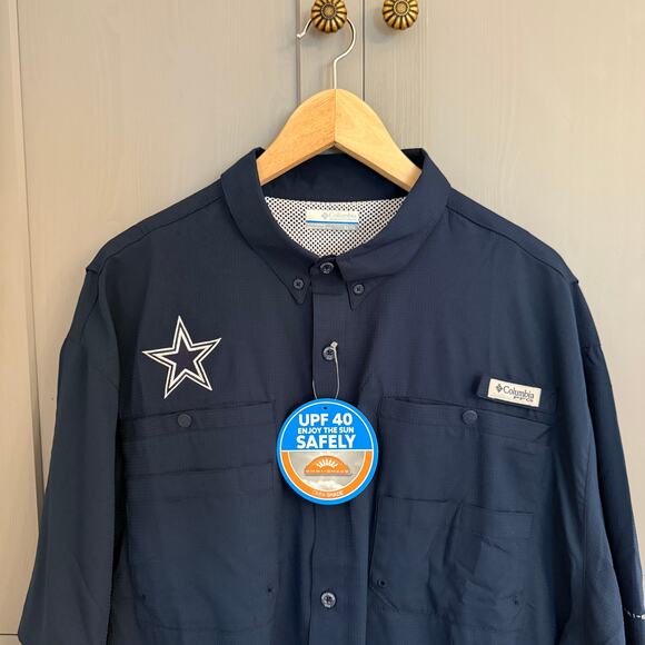 NWT Columbia PFG Dallas Cowboys Shirt XL Vented Omni-Shade Navy Blue UPF 40 - Picture 2 of 12